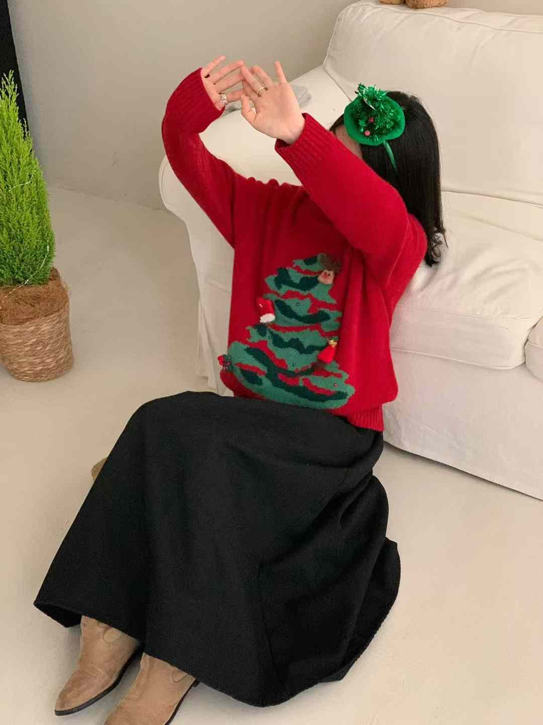 Kelly Designs Christmas Tree Red Wool Sweatshirt (Instock)