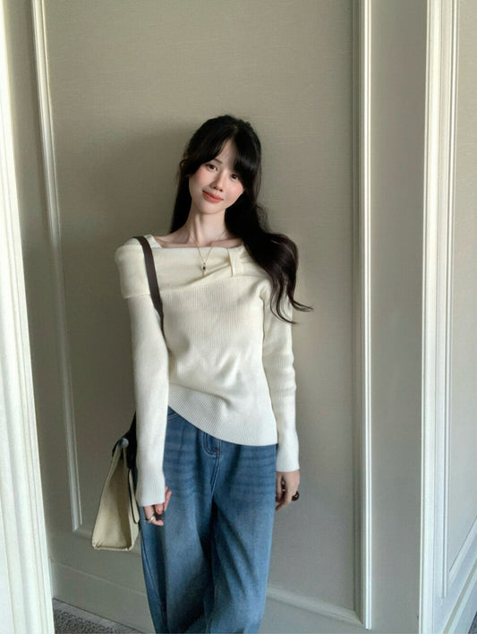 Kelly Designs French-Style Off-Shoulder Ribbed Knit Top – Soft & Fitted (Instock)