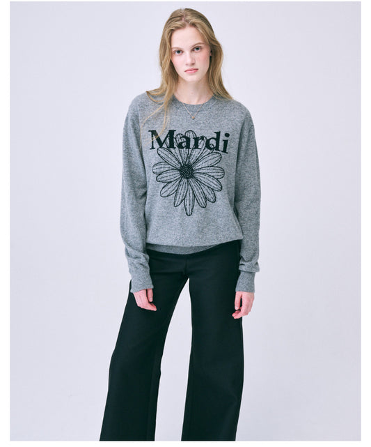 Mardi Mercredi CASHMERE CREW NECK FLOWERMARDI_GREY BLACK (Instock)