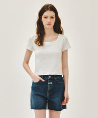 Marithe W FLOWER SLIM CROP TEE ivoire (En stock)