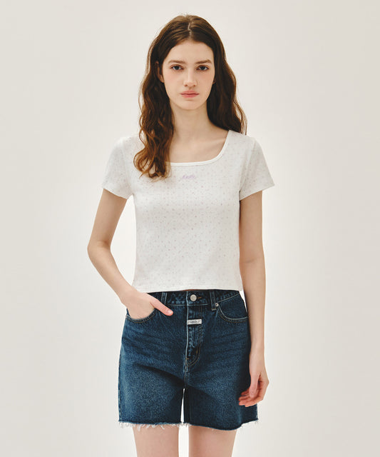 Marithe W FLOWER SLIM CROP TEE ivory (Instock)