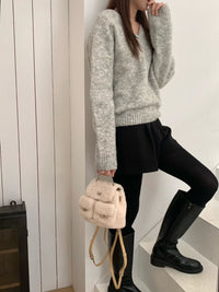 Korean APM Collection Three Colors Shearling Lampwool Backpack(Instock)