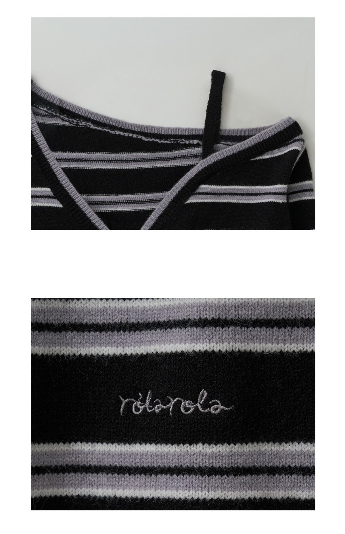 Korean Collection Rolarola ONE OFF SHOULDER STRIPE WOOL BLENDED Cardigan Black (Instock)