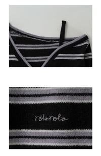 Korean Collection Rolarola ONE OFF SHOULDER STRIPE WOOL BLENDED Cardigan Black (Instock)