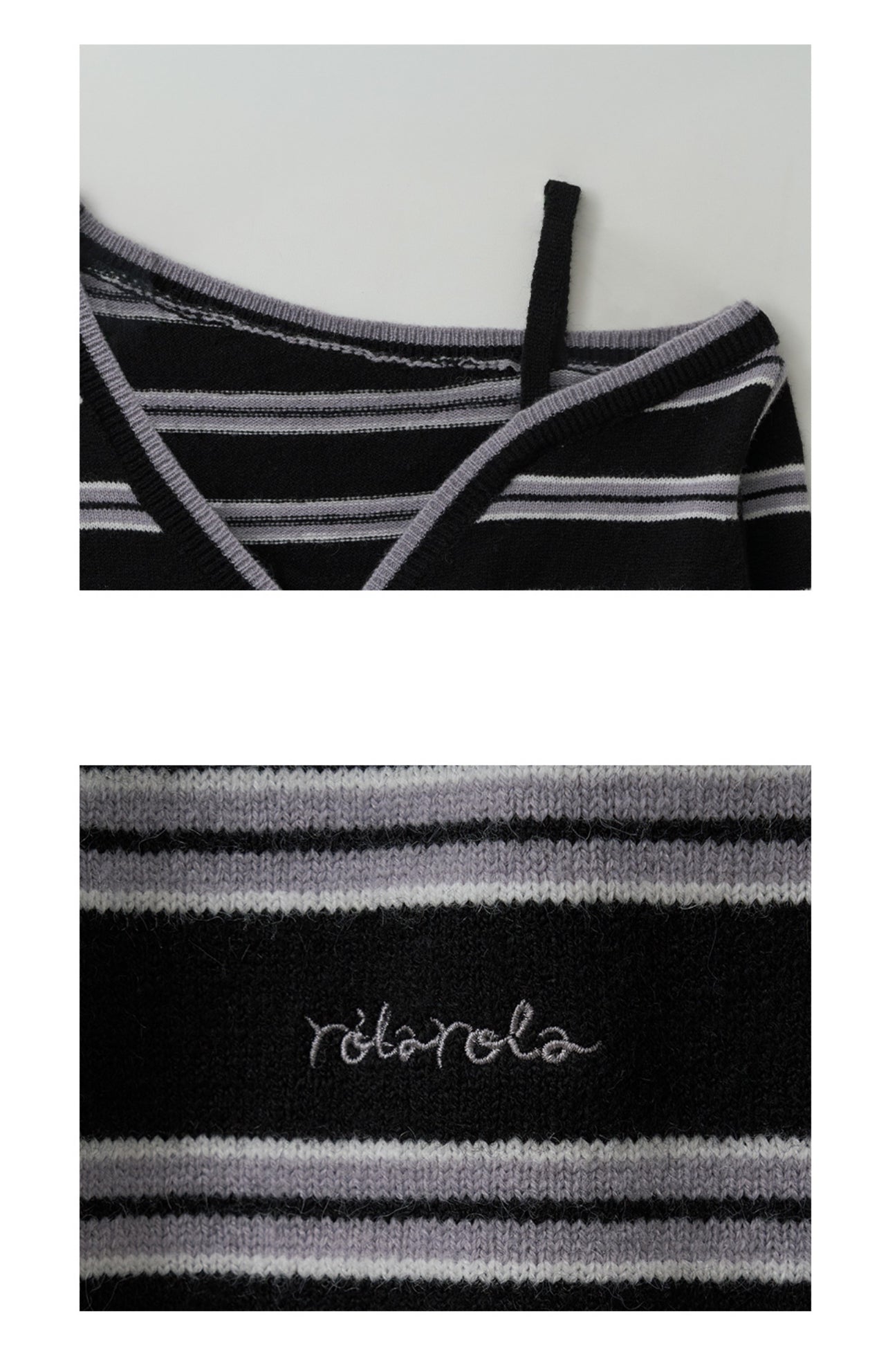 Korean Collection Rolarola ONE OFF SHOULDER STRIPE WOOL BLENDED Cardigan Black (Instock)