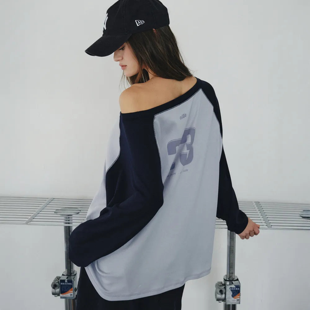 Korean CITTA Number 23 Raglan Off-Shoulder T-Shirt (Instock)