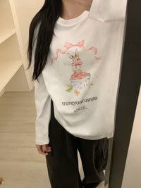 Kelly Designs Brushed Cotton Long-Sleeve Tee – Bow Strawberry Bunny Print (Instock)