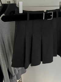 Kelly Designs Thick Pleated Mini Grey Skirt with Belt (Instock)