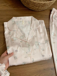 Kelly Designs Vintage Kitten Satin Pajama Set with Lace Trim & Scrunchie (Instock)
