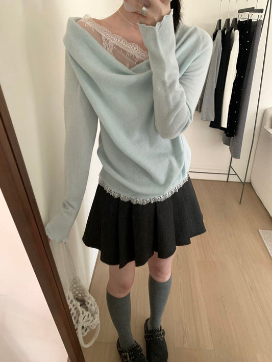 Kelly Designs Wool Lace Off-Shoulder Knit Top (3 Colors) (Instock)