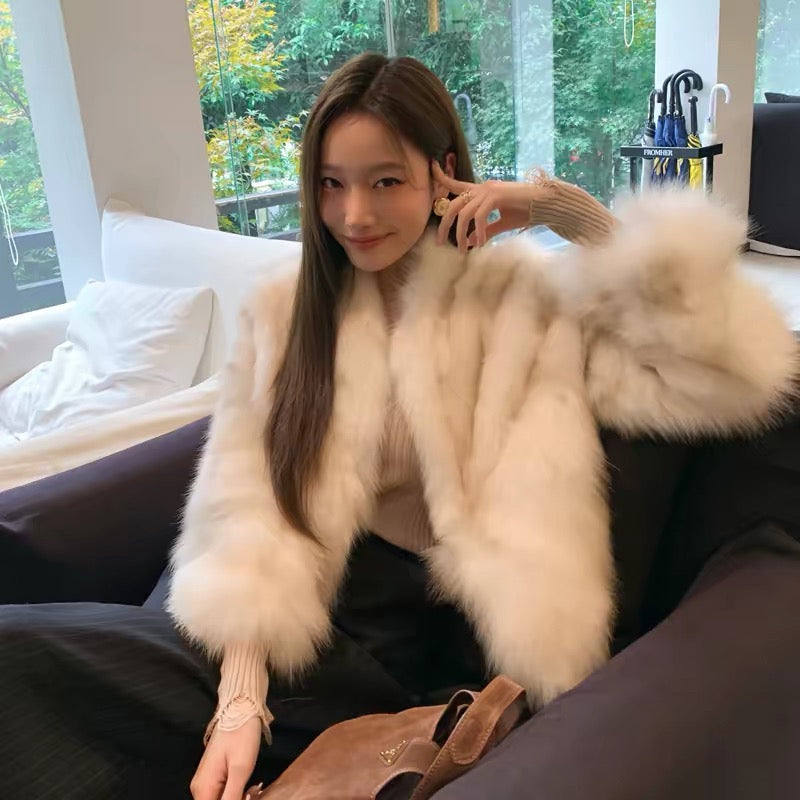 Kelly Designs White Grey Fox Fur Mid Neck Jacket (Instock)