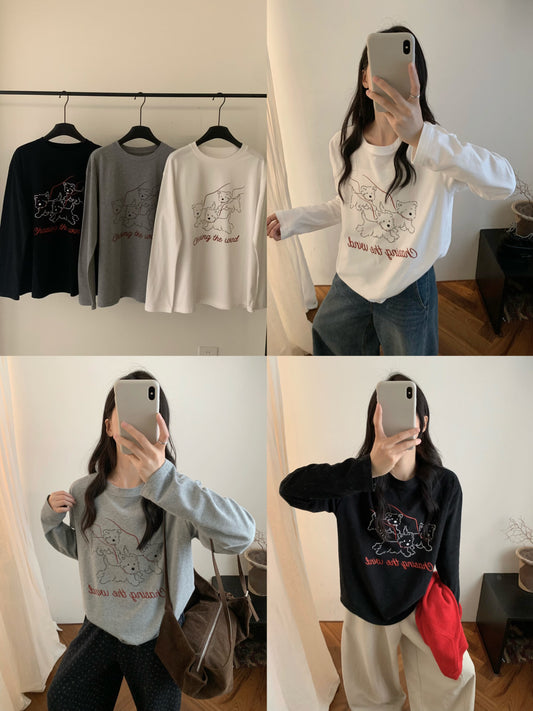 Kelly Designs “Chasing the Wind” Puppy Graphic Long-Sleeve Tee(Instock)