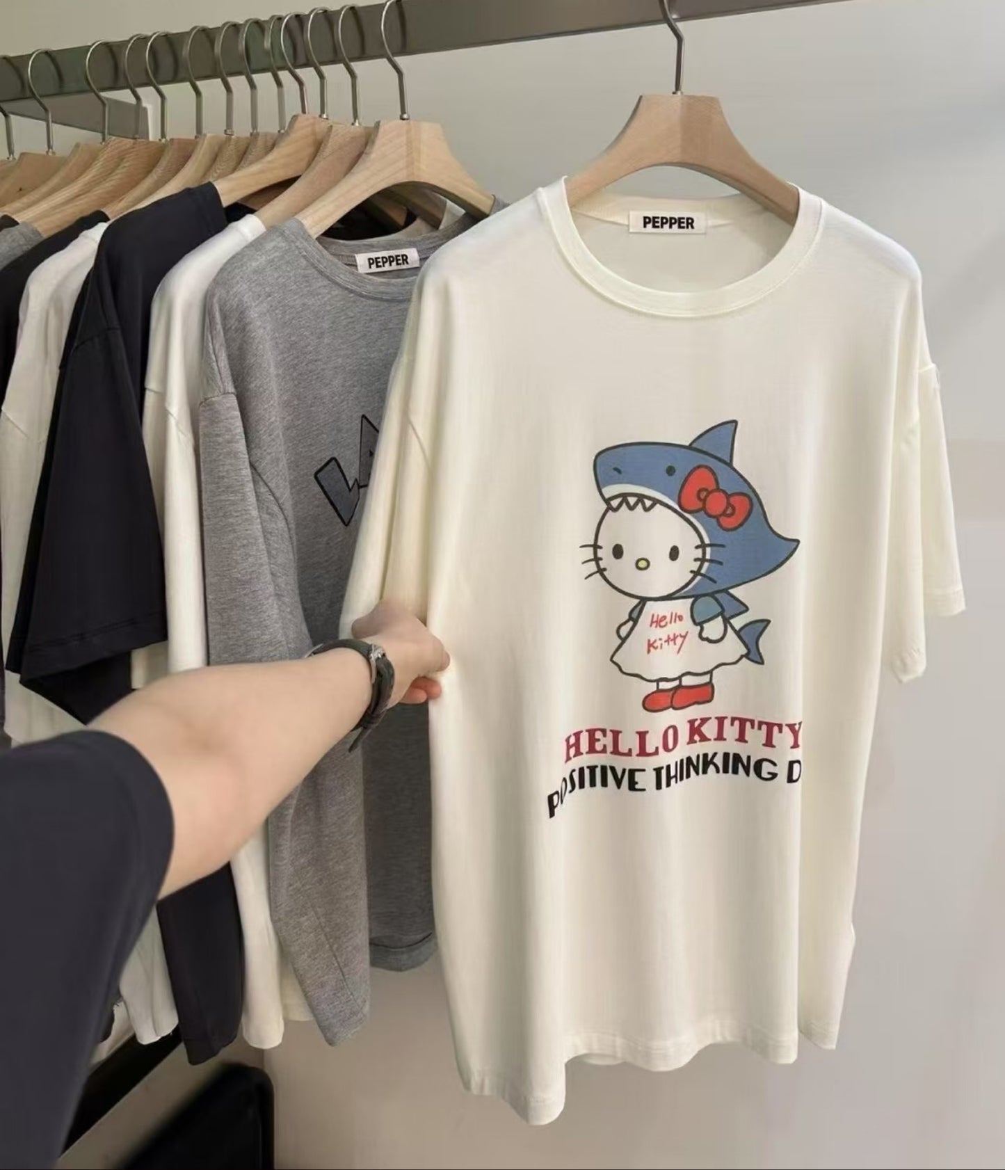 Korean APM Collection Hello Kitty Shark Graphic T-Shirt (Instock)