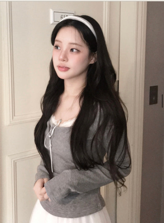 Korean Collection Ribbon Grey Top (Instock)