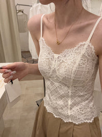 Kelly Designs Soft Ribbed Lace Tank with Built-In White Bra Top (Instock)