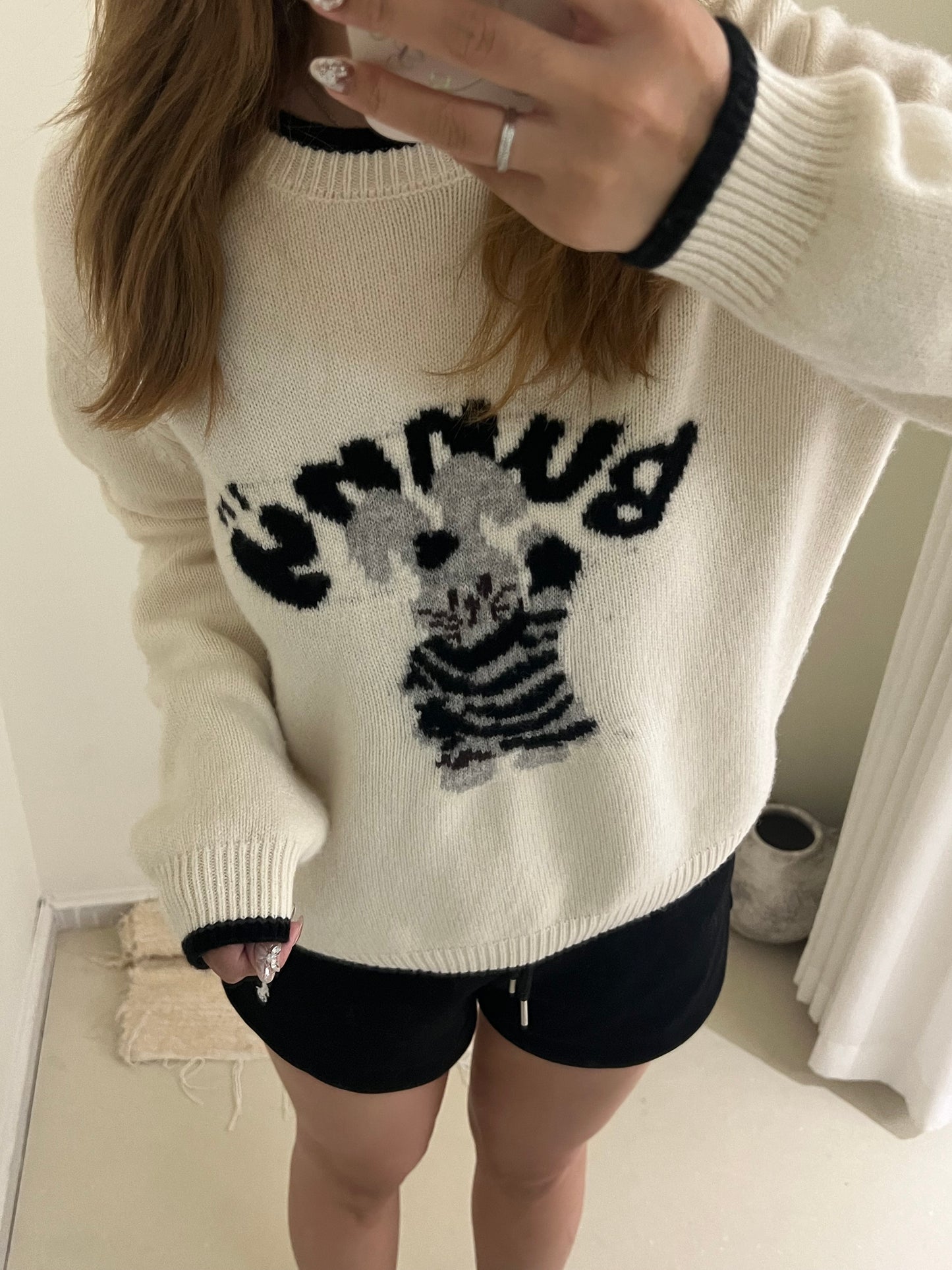 Kelly Designs Black Bunny White Sweatshirt (Instock)