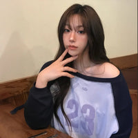 Korean CITTA Number 23 Raglan Off-Shoulder T-Shirt (Instock)