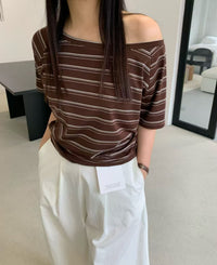 Korean APM Collection Stripe Brown Tshirt (Instock)