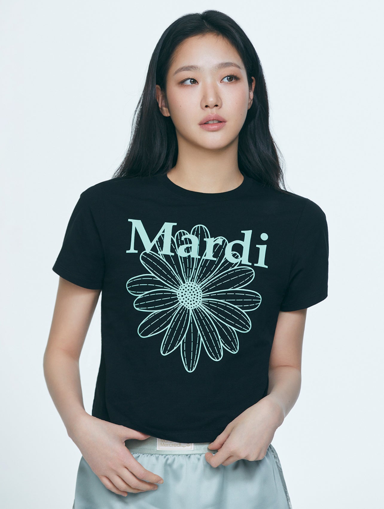 Mardi Mercredi SLIM TSHIRT FLOWERMARDI_BLACK MINT(Preorder)