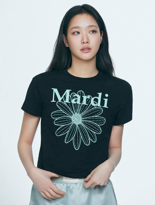 Mardi Mercredi SLIM TSHIRT FLOWERMARDI_BLACK MINT(Preorder)