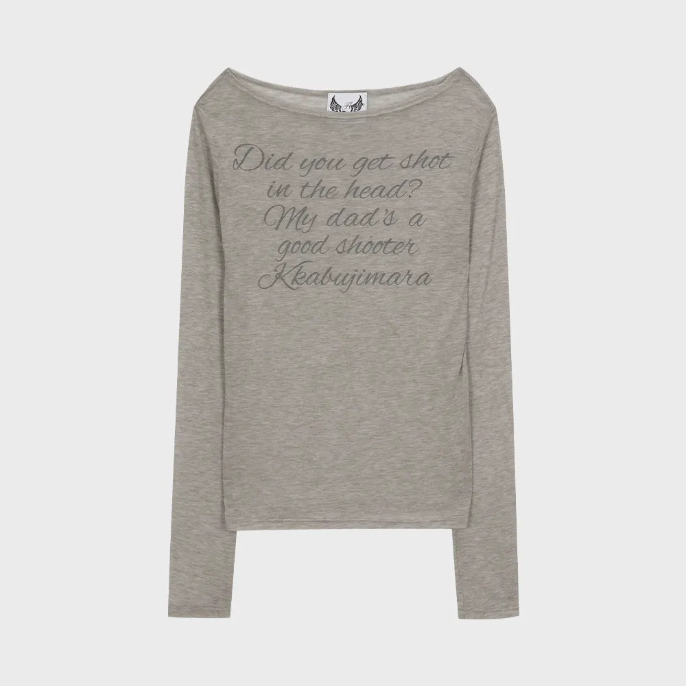 Gila Archive Lettering Sheer Wool-Blend Long Sleeve Top – Grey (Instock)