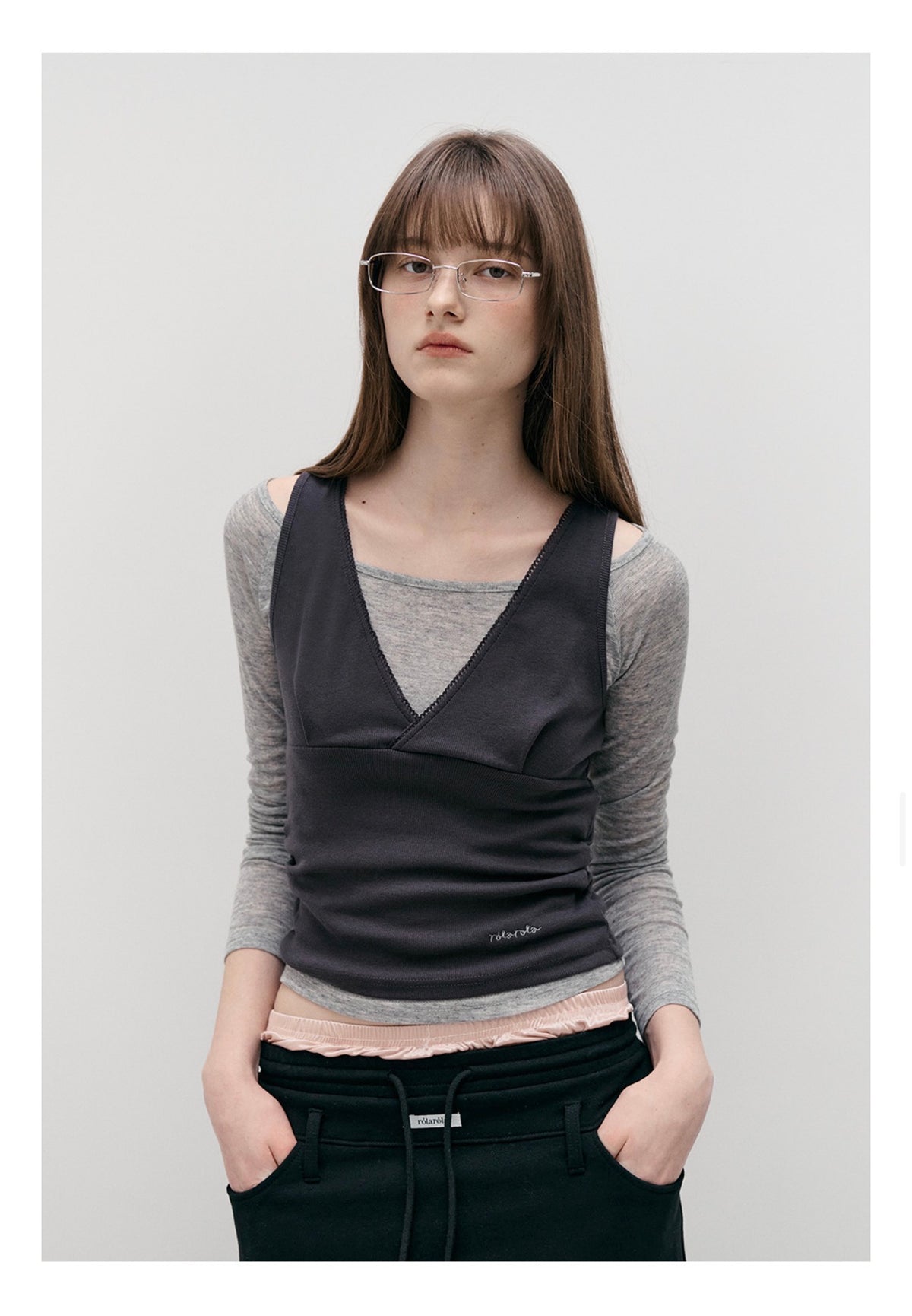 Rolarola Nubasic Layered Sleevesless SET GY+CH (Instock)
