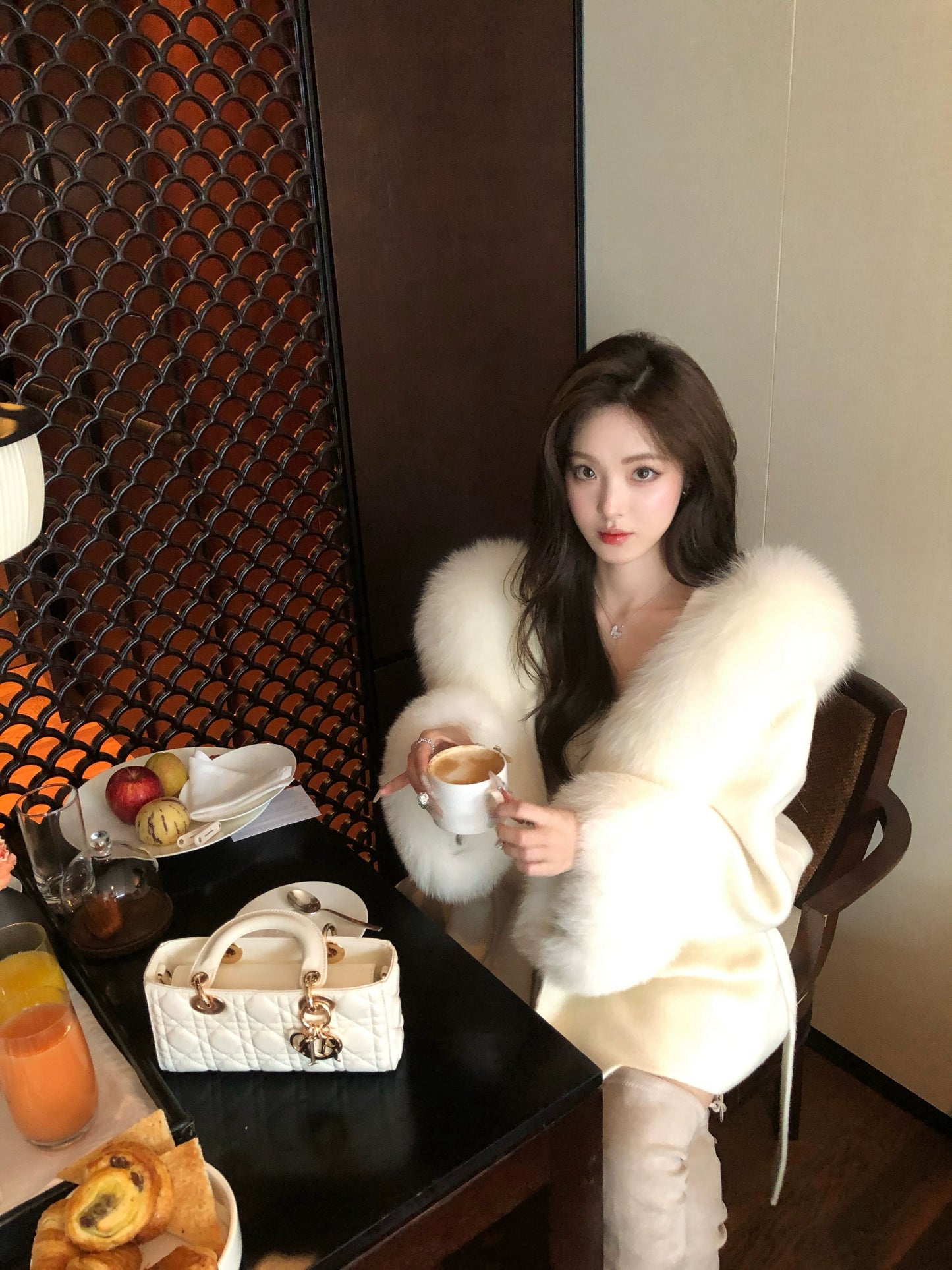 Kelly Designs Fox Fur Wool Coat - White/Black (Instock)