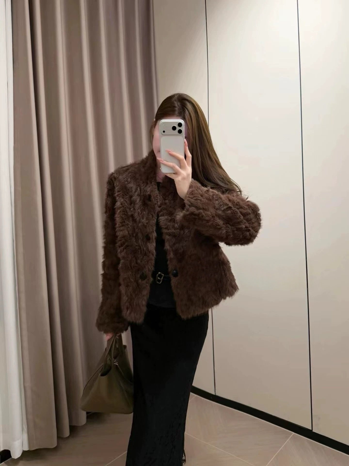 Kelly Designs Natural Curly Faux Lamb Fur Coat – Eco-Friendly Plush Winter Brown Jacket (Instock)