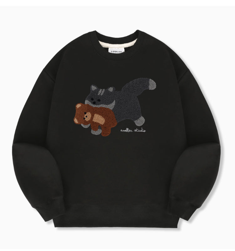 Ambler Overfit Cat biting Teddy bear Black Sweater (Instock)