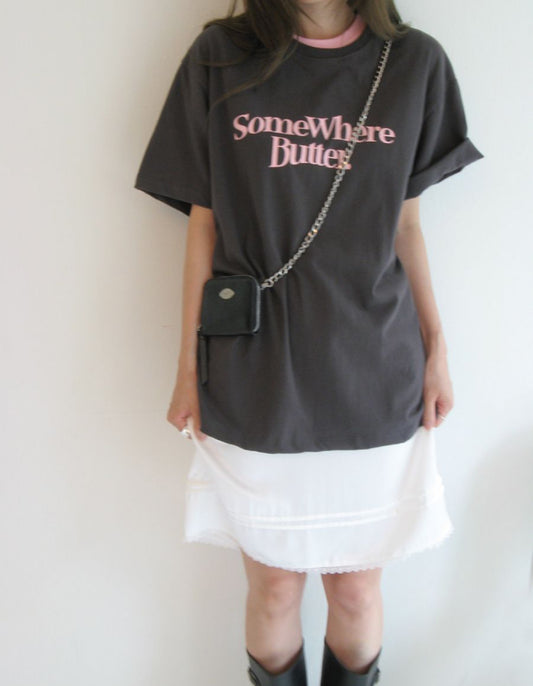 Korean Brand Wave Logo Overfit Top Charcoal (Instock)