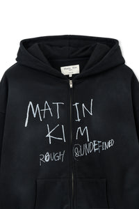 Matin Kim VINTAGE WASHED GRAFFITI HOODY ZIP UP IN BLACK (Instock)