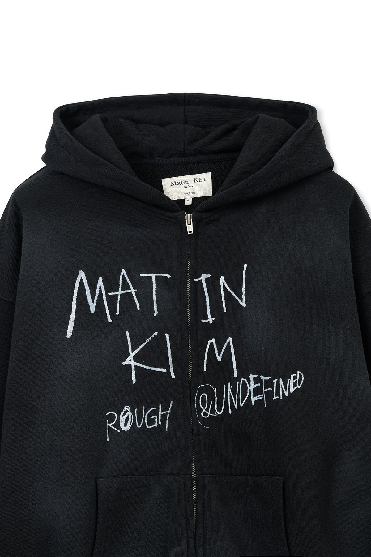 Matin Kim VINTAGE WASHED GRAFFITI HOODY ZIP UP IN BLACK (Instock)