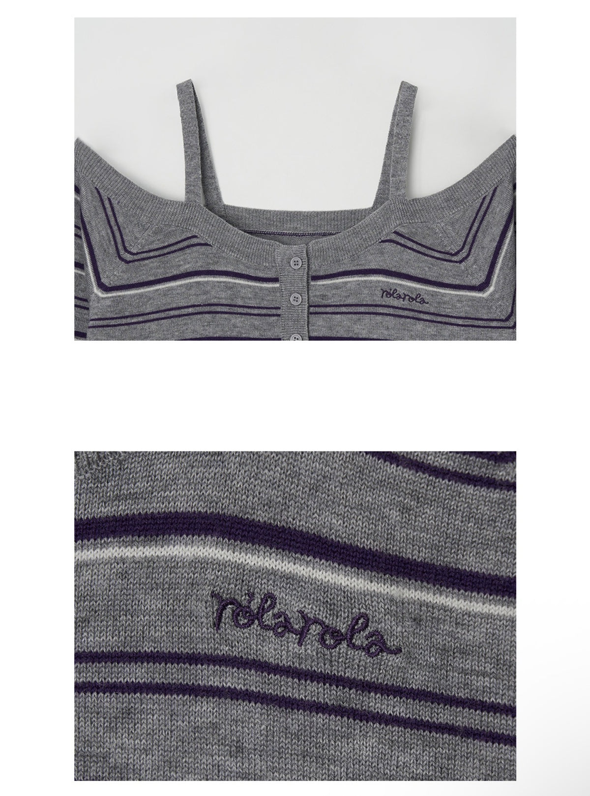 Rolarola Stripe Off Shoulder Strap Knit Top – Gray (Instock)