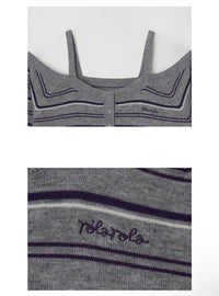 Rolarola Stripe Off Shoulder Strap Knit Top – Gray (Instock)
