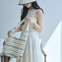 Korean Pippi Striped Crochet Shoulder Bag – Cream & Blue (Instock)