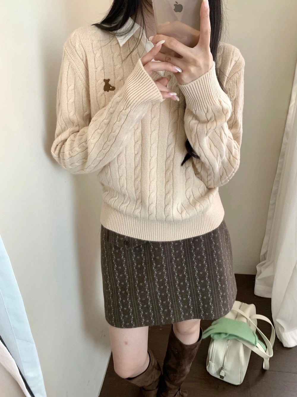 Kelly Designs Teddy Bear Cable Knit 100% Wool Sweater – Cream (Instock)