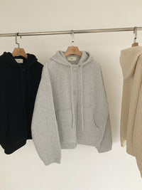 Korean APM Collection EGG Button Up Black Hoodie Wool Cardigan (Instock)
