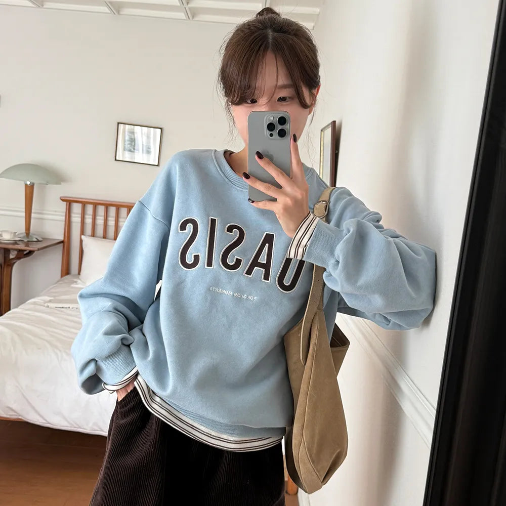 Korean OASIS Graphic Oversized Sweatshirt – Cloud Blue (Instock)