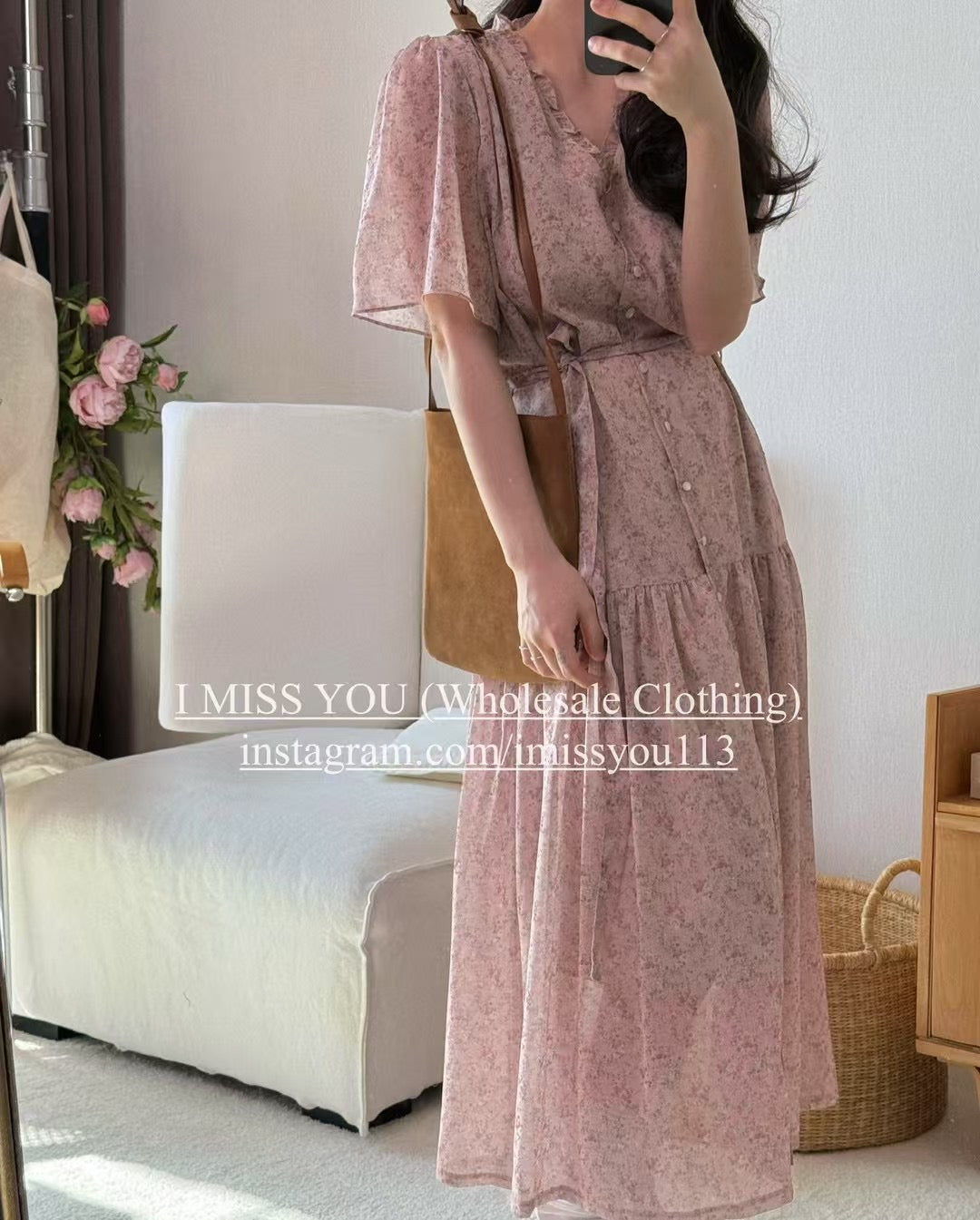Korean APM Collection I Miss You Pink Flower Dress (Instock)