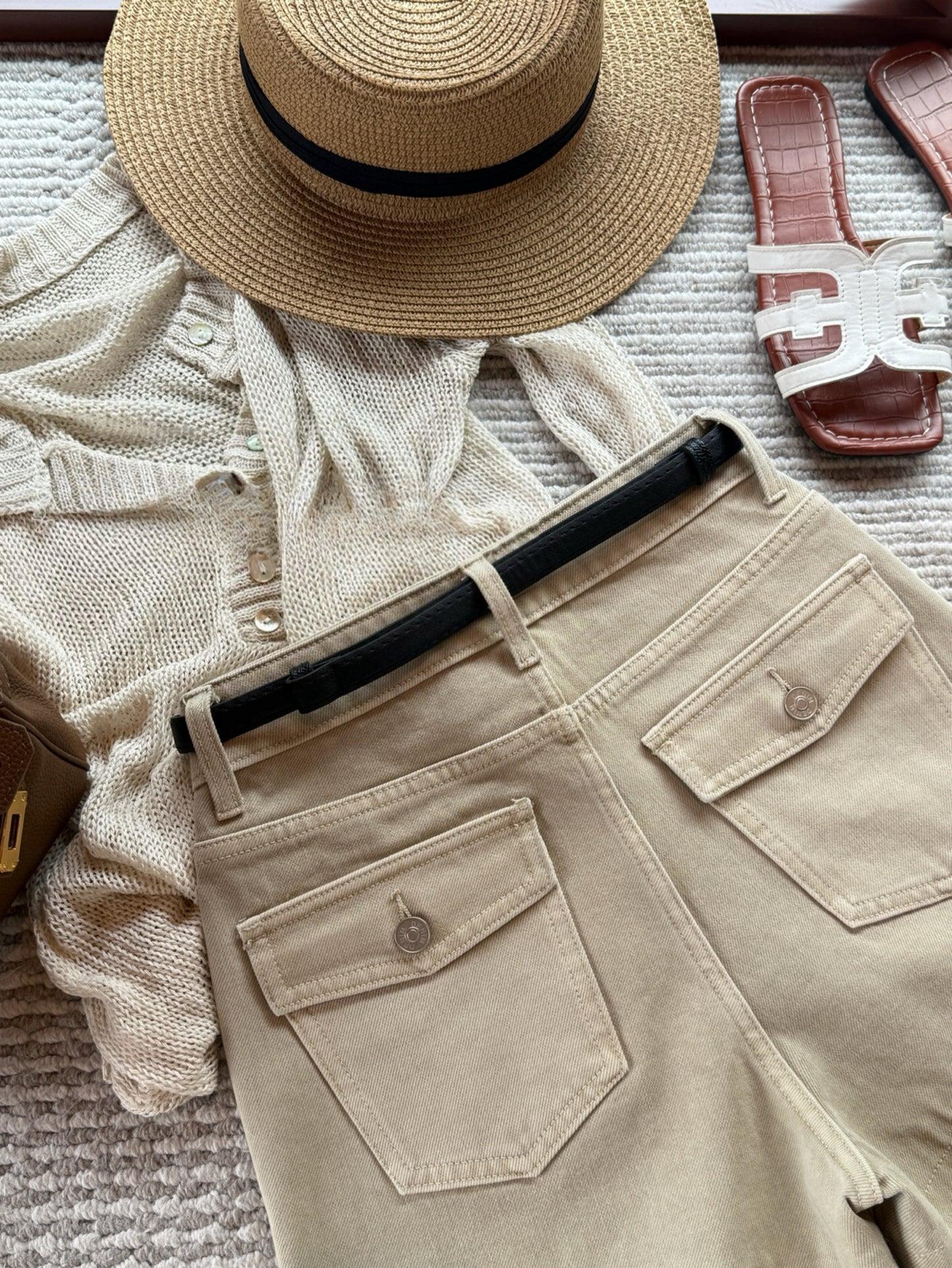 Kelly Designs Soft Denim Shorts With Belt -Khaki (Instock)