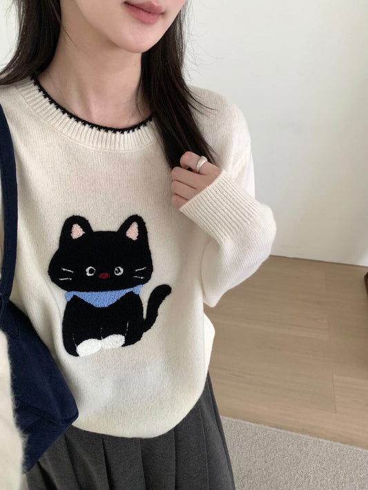 Kelly Designs “Coal Cat” Embroidery Wool Knit (100% Wool) (Instock)