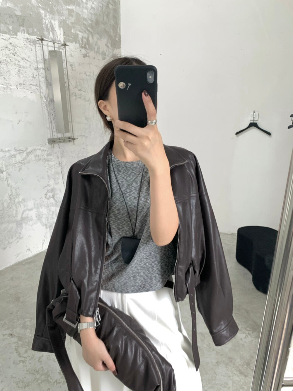 Kelly Designs 3colors Soft PU Leather Hoodie Jacket With Bag Set (Instock)