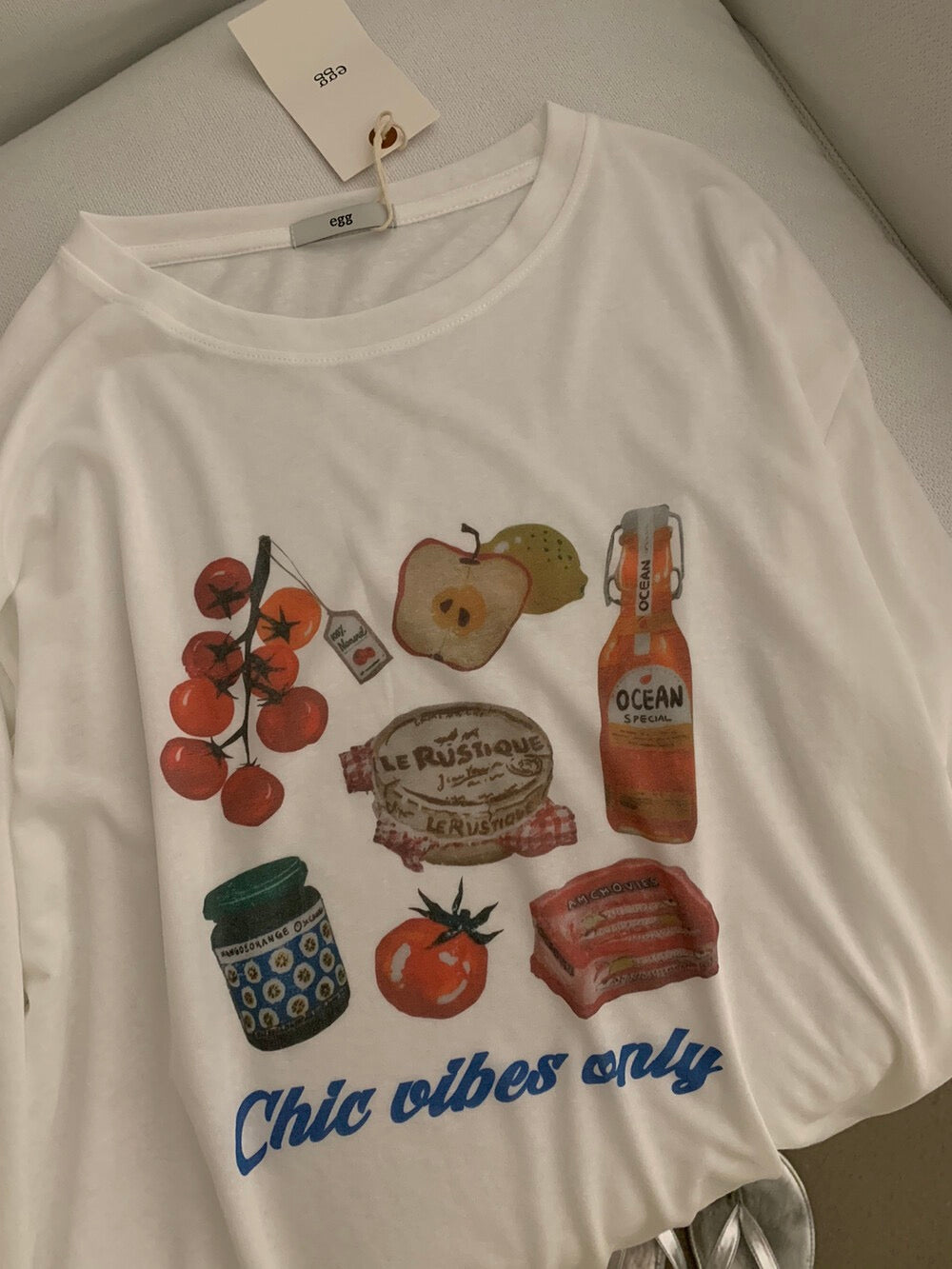 Kelly Designs Casual Graphic Sun Shirt – Groceries Long Sleeve & Blue Shorts (Instock)