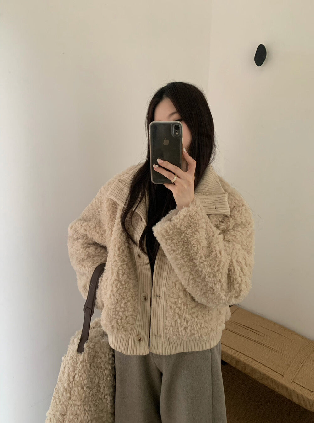 Kelly Designs Soft Teddy Knit-Trim Jacket – Cozy Stand Collar Short Coat (Instock)