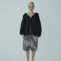 Korean VOONT Lettering Embroidery Zip-Up Black Hoodie (Instock)