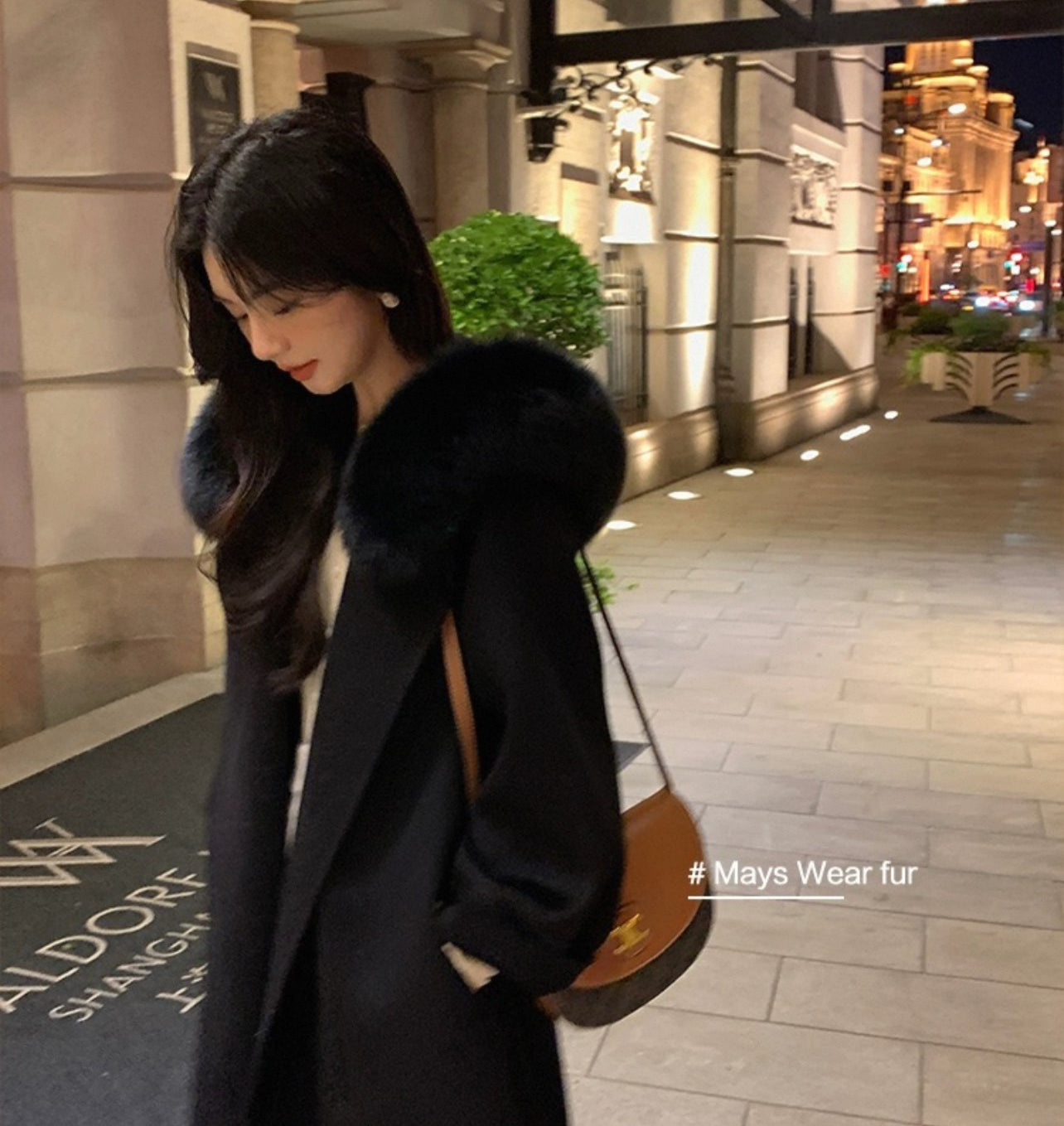 Kelly Designs 100% Wool Long Coat with Fox Fur Collar – Black (Instock)