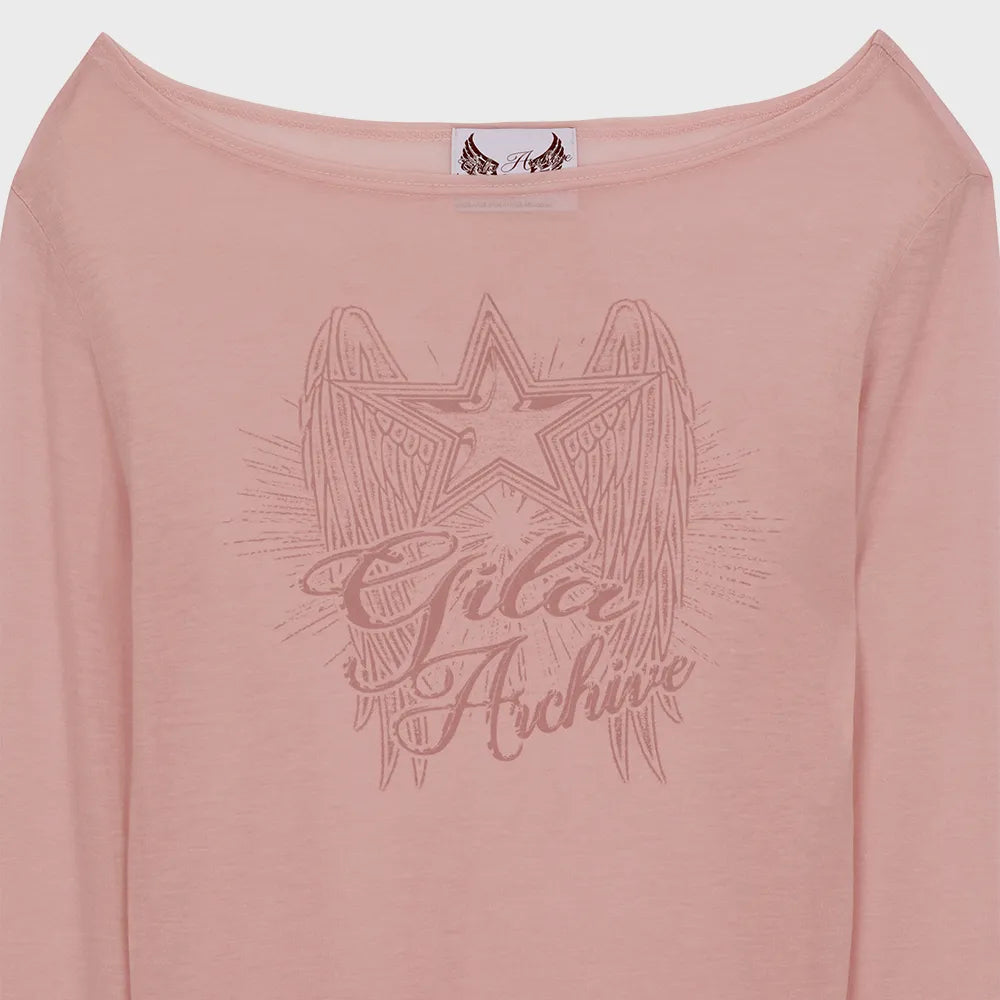 Gila Archive Star Wing Sheer Graphic Long Sleeve Top – Pink (Instock)