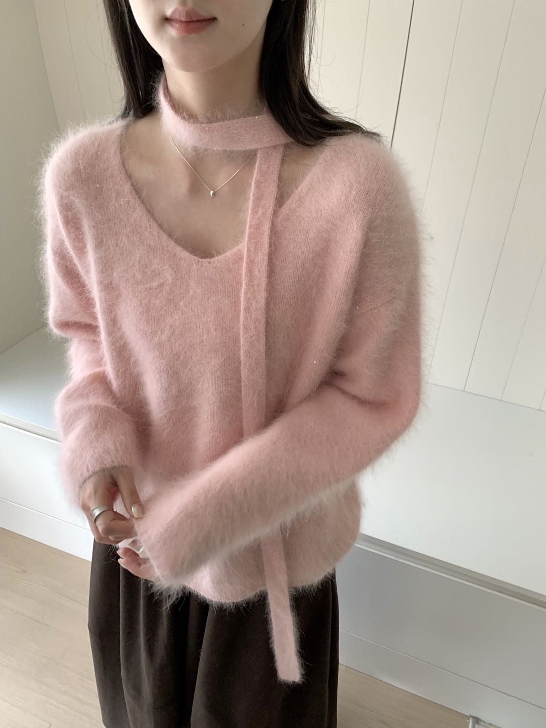 Kelly Designs Soft Mink-Touch V-Neck Knit Sweater with Matching Scarf Tie (Instock)