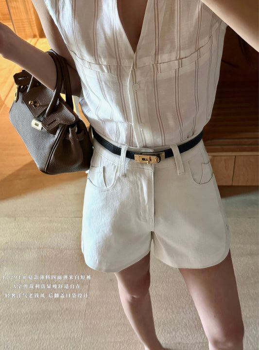 Kelly Designs Soft Denim Shorts With Belt -White (Instock)
