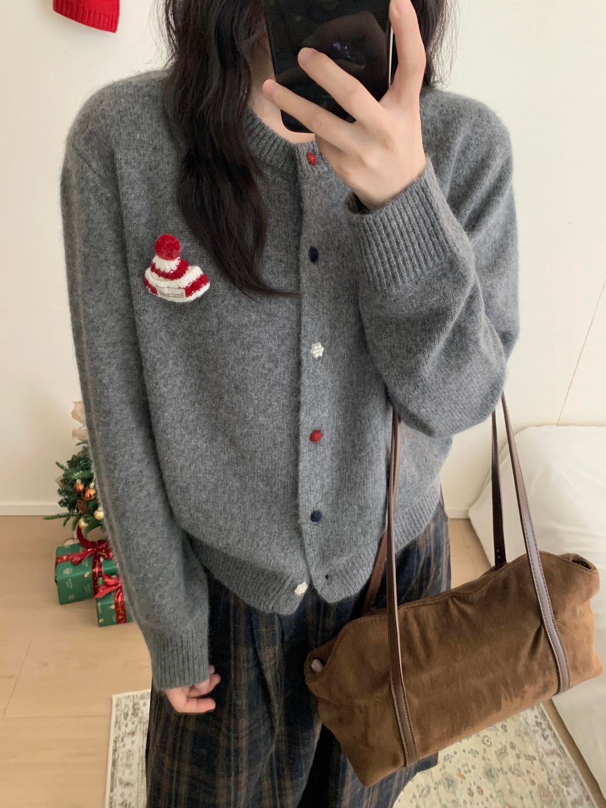 Kelly Designs Holiday Snow Hat Wool Cardigan – Limited Christmas Edition (Instock)